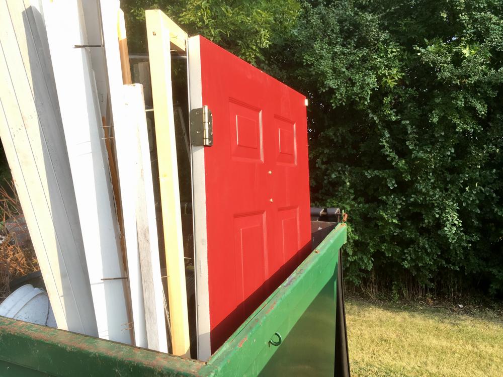 Red dumpster door