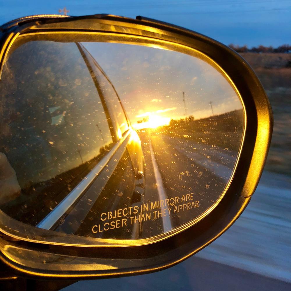 Sunset in the side mirror