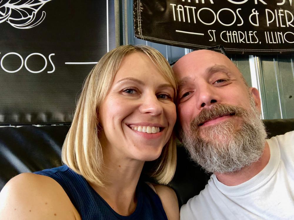 Sara and I at the tattoo parlor