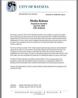 Suspicious Incident Media Release