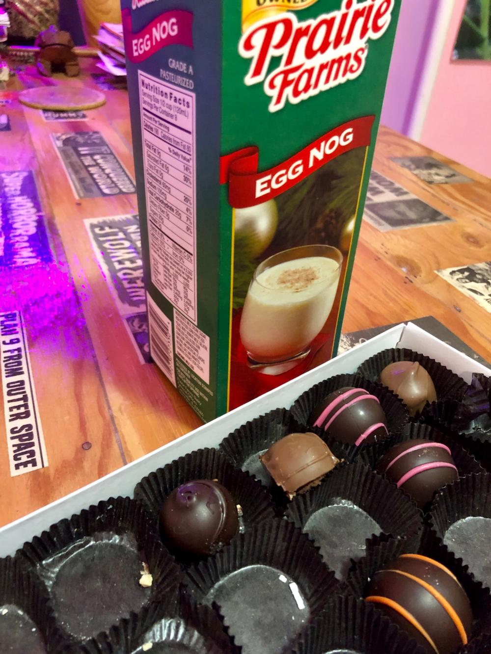 Chocolates and eggnog for dinner