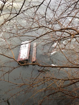 Picnic table in the river