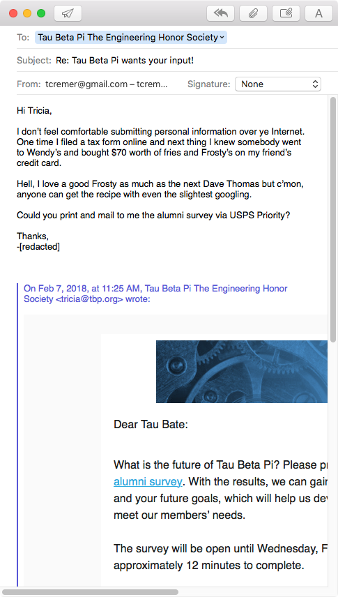 Tau Beta Pi - alumni survey