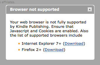 Your web browser is not fully supported by Kindle Publishing