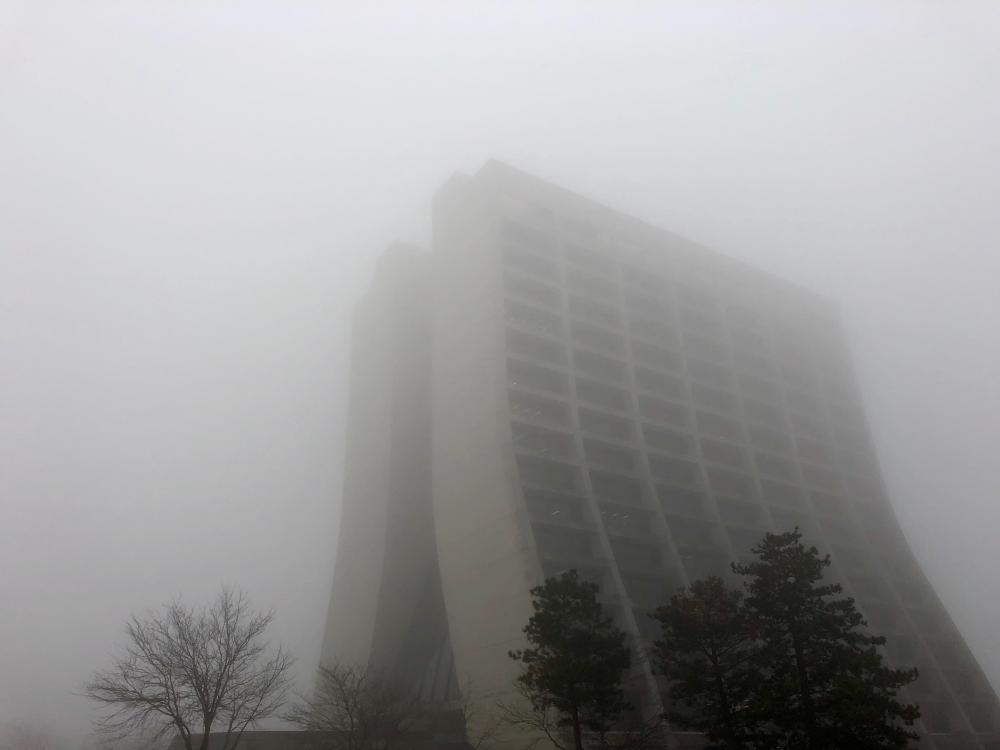 Fermilab's Wilson Hall in the fog 2