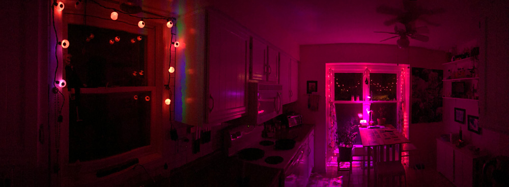 Pink kitchen at night