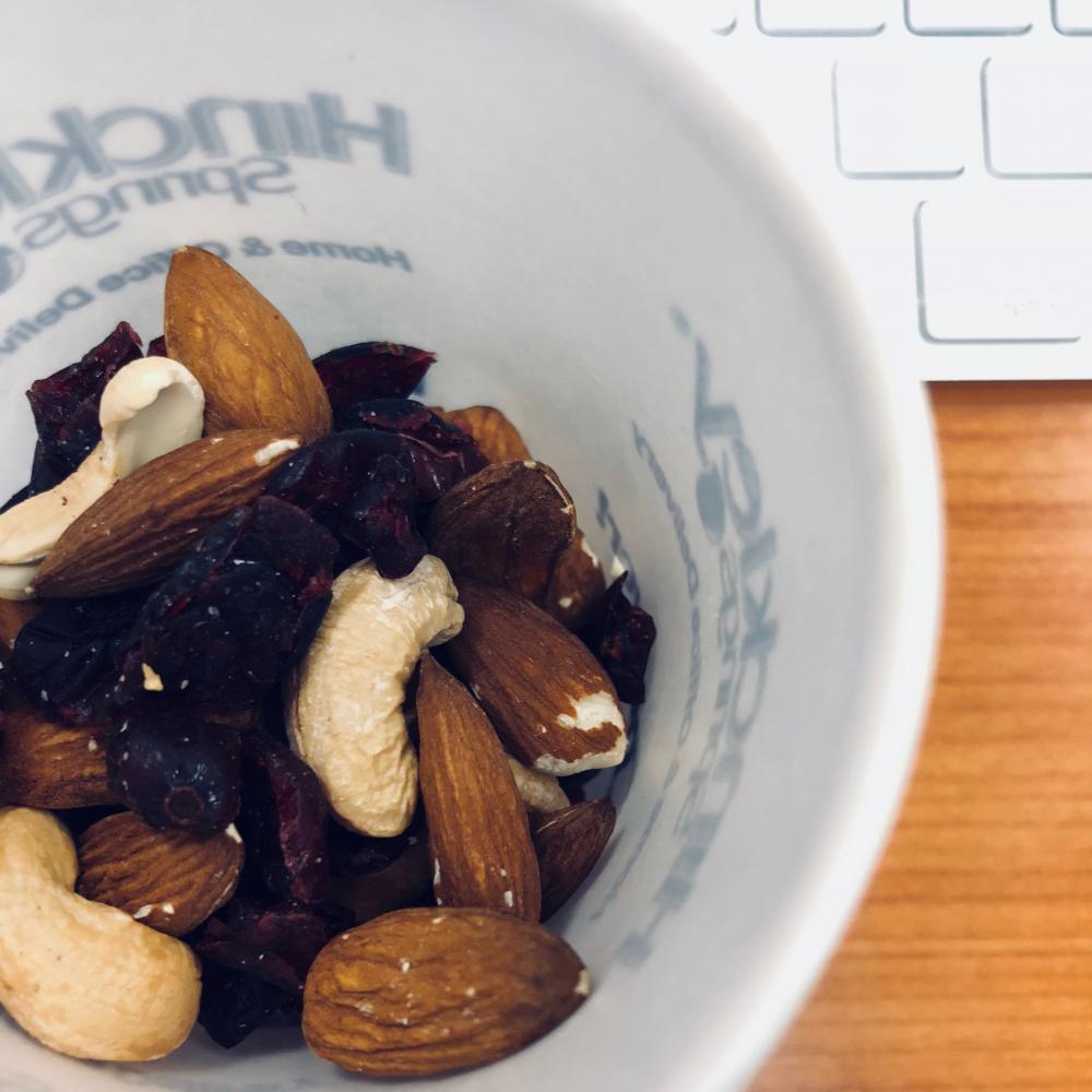 Trail mix from a cup