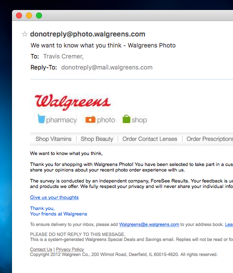 Walgreens - do not reply