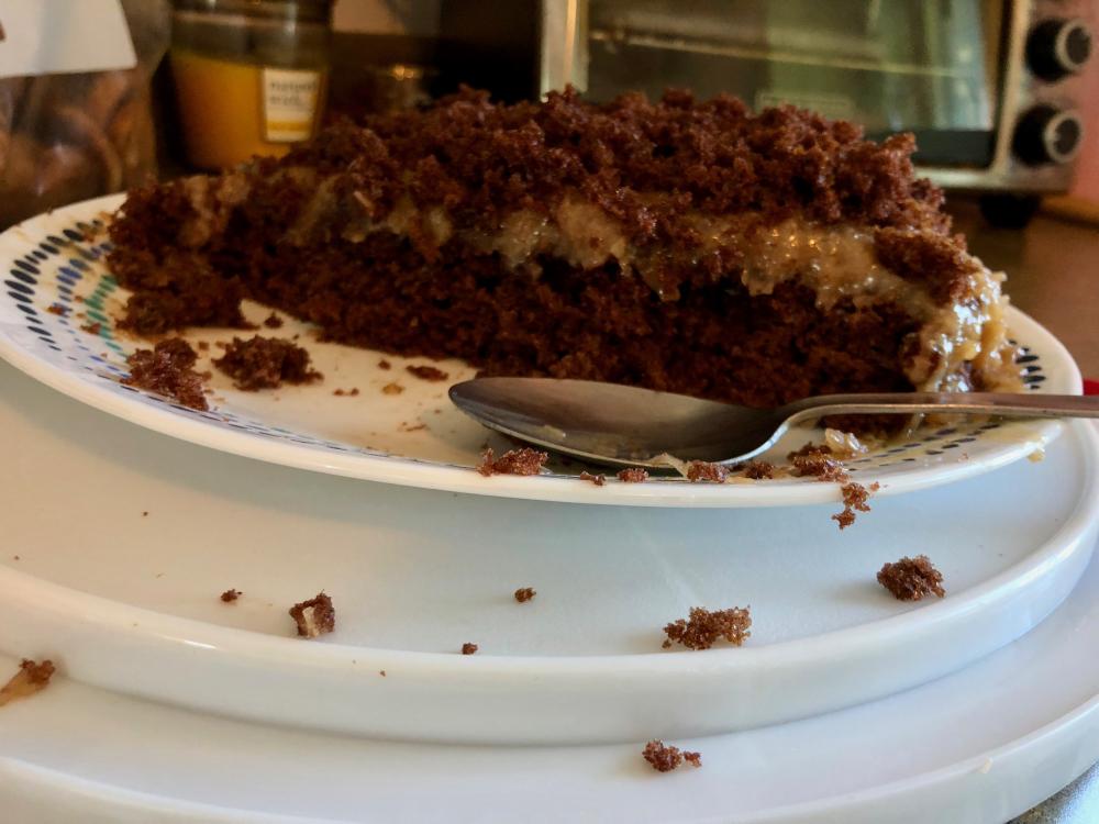 German Chocolate cake with spoon