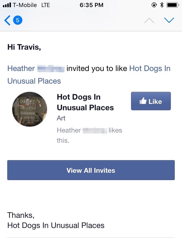 Hot Dogs in Unsual Places email invite