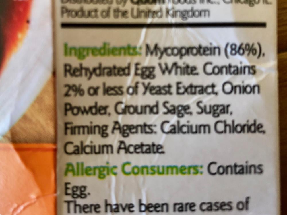 Quorn ingredients