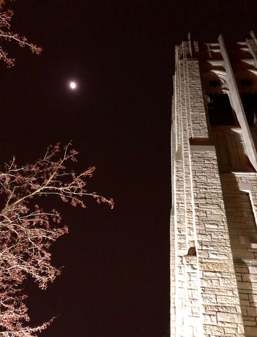 Baker Memorial with moon