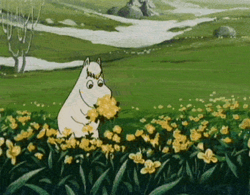 little cartoon horse smelling flowers