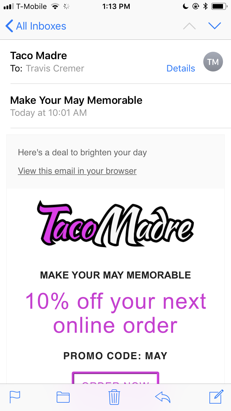 Taco Madre promo email