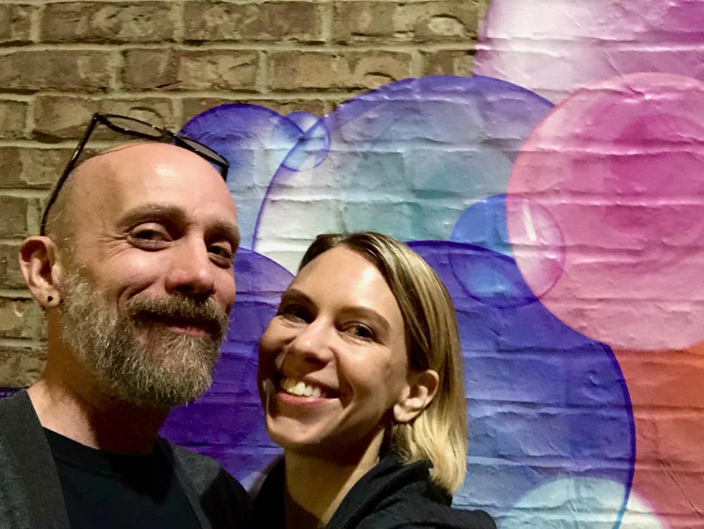 Me this beautiful girl and bubbles on bricks