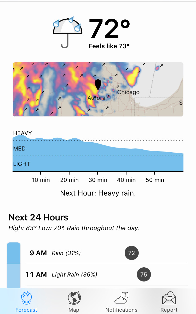 Next Hour: Heavy rain