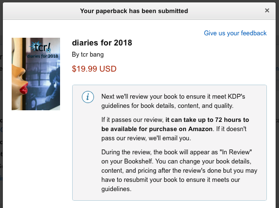 tcr! diaries for 2018 (under Amazon review)