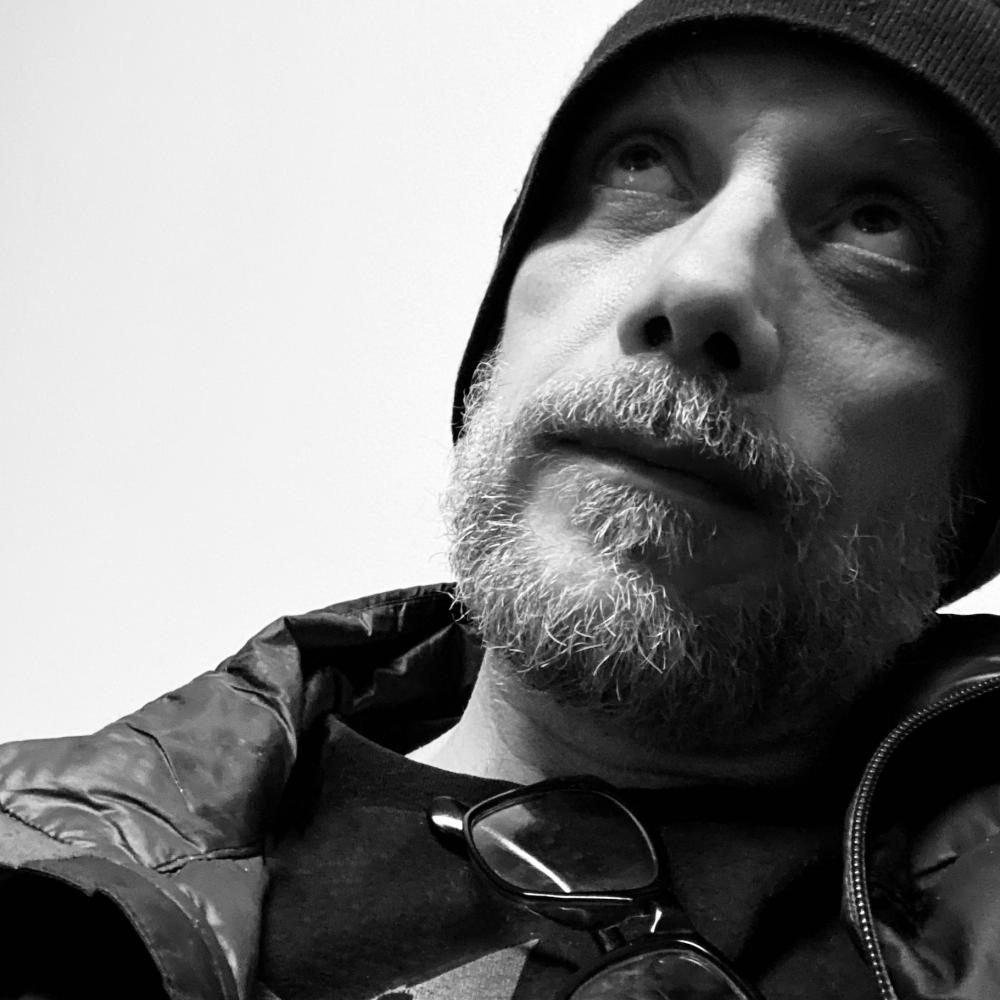 Black and white eyeroll selfie