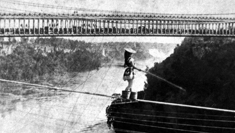 Maria Spelterini at Suspension Bridge