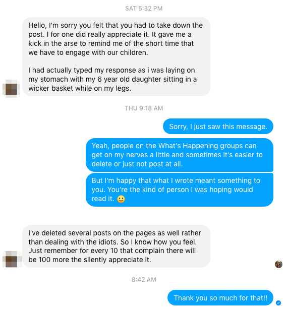 FB Message on the Campana post
