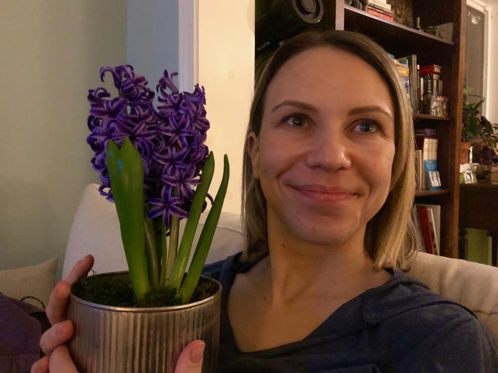 Sara with hyacinths