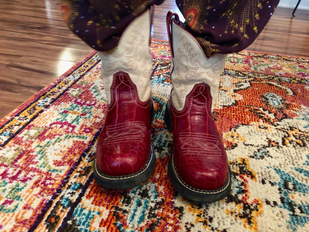 White and red cowboy boots