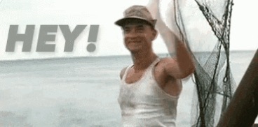 forrest gump waving hi from the shrimp boat