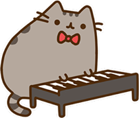 Cartoon cat playing the piano