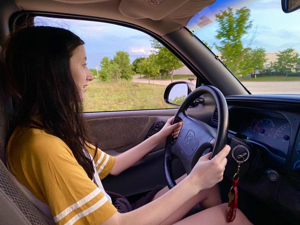 Maggie driving for the first time
