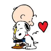 Snoopy hugging Charlie Brown