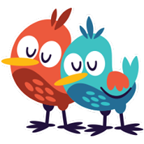 Comic birds happy together