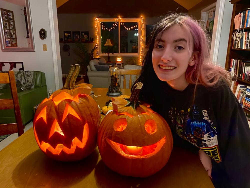 Maggie with our jack o lanterns