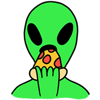 alien eating pizza