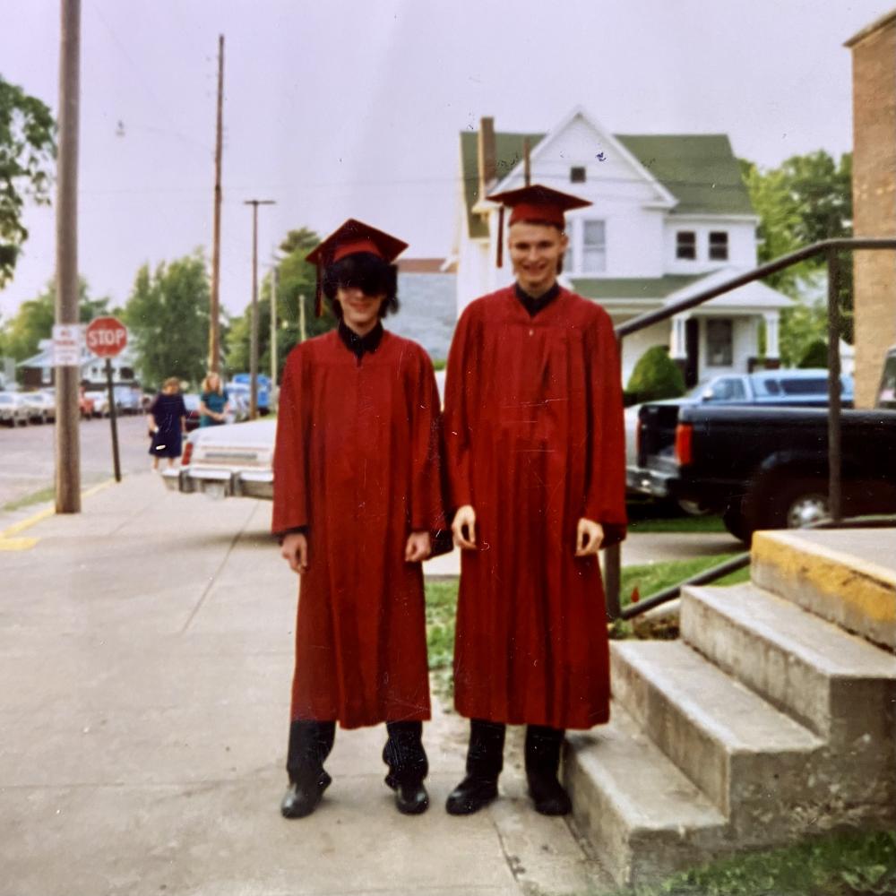 Corrie and I graduating from MHS in May 1990